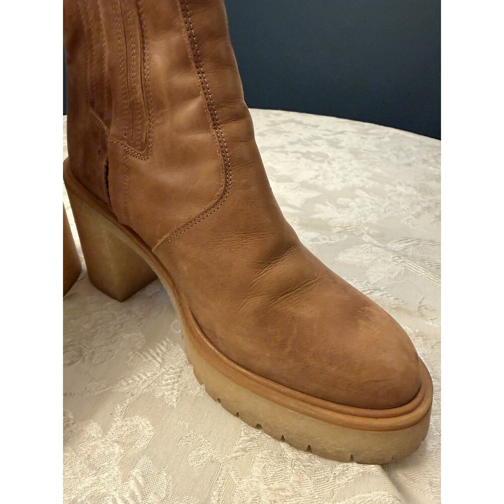 Free People Women's James Chelsea Boot Brown Leather Block Heel Platform 39/8.5 - Picture 4 of 16